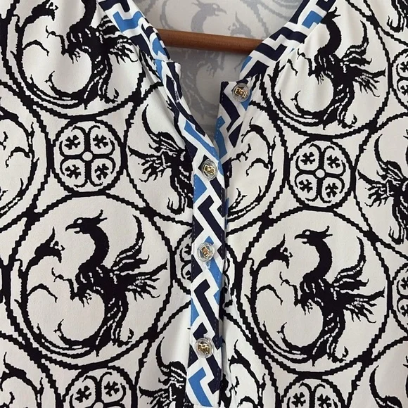 J McLaughlin Tunic Top Catalina Cloth Black White Phoenix Print 3/4 Sleeve Sz M - Picture 5 of 11